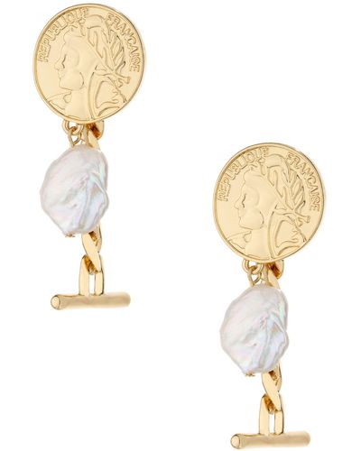 Ettika Coin Freshwater Pearl Drop Earrings - Natural