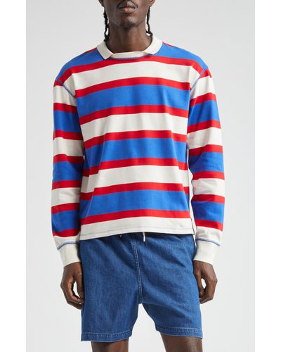 Drake's Stripe Long Sleeve Rugby T-shirt - Blue