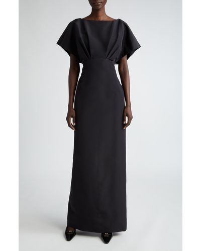 Carolina Herrera Fan Bodice Silk Faille Column Gown - Black