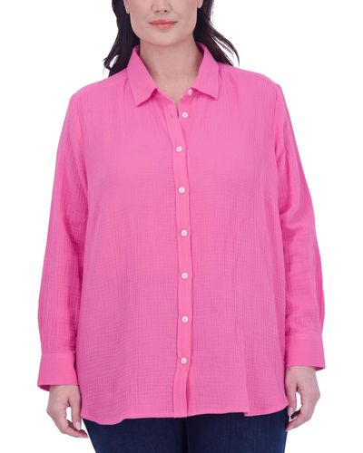 Foxcroft Oversize Gauze Button-up Shirt - Pink