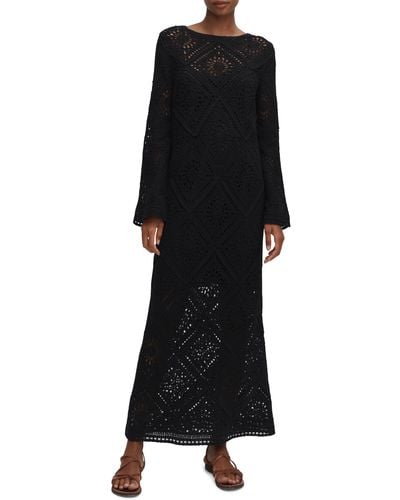 Mango Crochet Long Sleeve Maxi Dress - Black