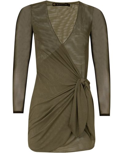 ViX Emily Long Sleeve Cover-up Wrap Minidress - Green