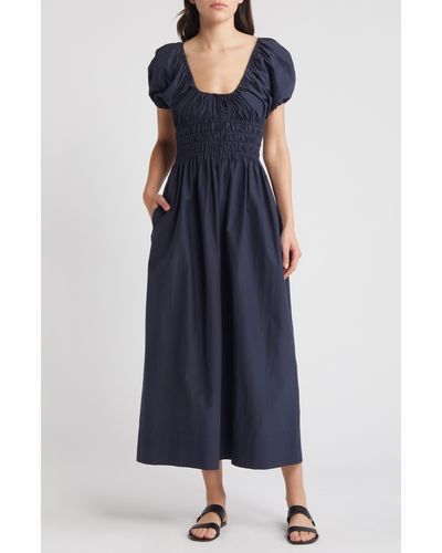 Faithfull The Brand Seine Puff Sleeve Silk & Cotton Dress - Blue