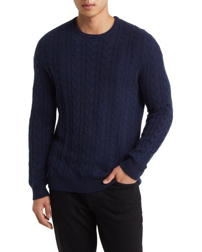 Nordstrom Cable Knit Cashmere Crewneck Sweater - Blue