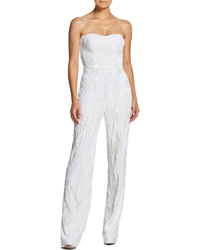 Dress the Population Andy Sequined Strapless Straight-leg Jumpsuit Lily - White