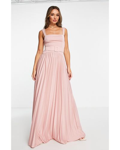 ASOS Belted Pleated A-line Gown - Pink