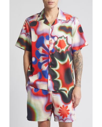 Saturdays NYC Canty Shawnax Abstract Floral Camp Shirt - Red