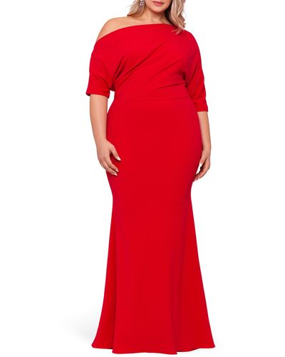 Betsy & Adam One-shoulder Scuba Crepe Gown - Red
