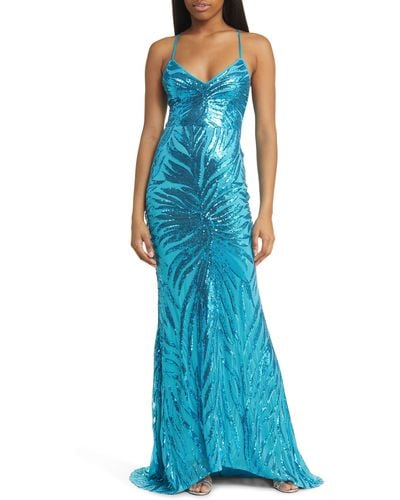 Lulus Sparkle Til Dawn Sequin Mermaid Gown - Blue