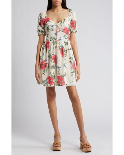Chelsea28 Floral Puff Sleeve Fit & Flare Dress - Red