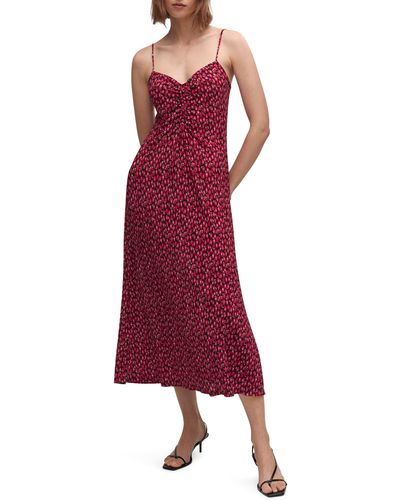 Mango Flower Ruched Dress - Red