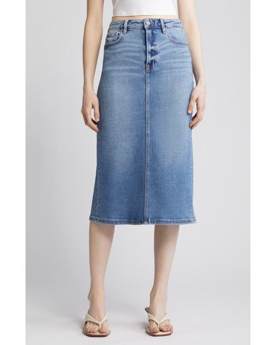 Hidden Jeans Back Slit Denim Midi Pencil Skirt - Blue