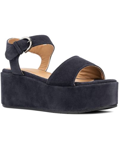 Aquatalia Dinah Water Repellent Ankle Strap Platform Wedge Sandal - Blue