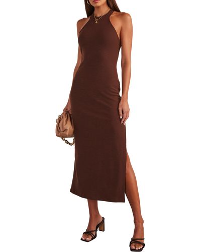 Vici Collection Constancia Sleeveless Rib Midi Dress - Brown