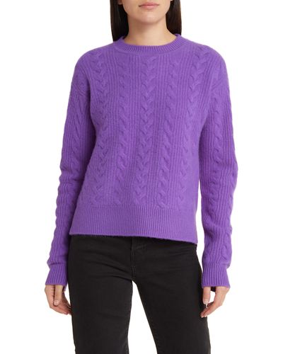 Nordstrom Cable Knit Cashmere Crewneck Sweater - Purple