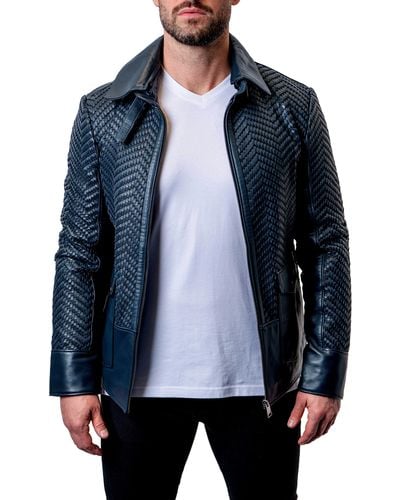 Maceoo Tresser Woven Leather Jacket - Blue