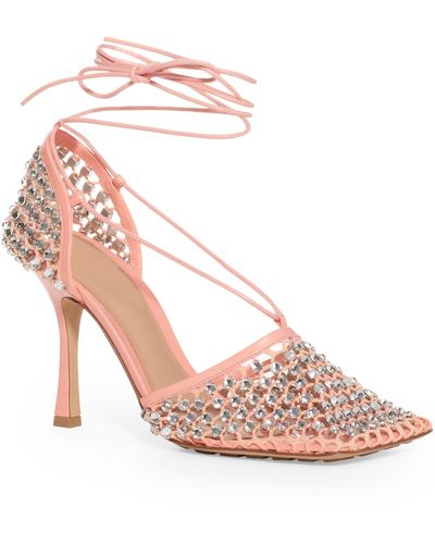 Bottega Veneta Crystal Embellished Stretch Sandal - Pink