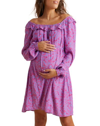 A Pea In The Pod Floral Long Sleeve Maternity Dress - Purple