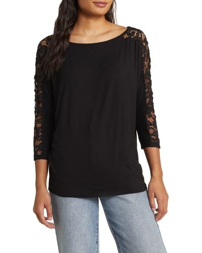 Loveappella Lace Long Sleeve Top - Black