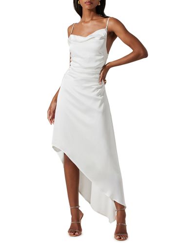 Astr Mirie Asymmetric Satin Dress - White