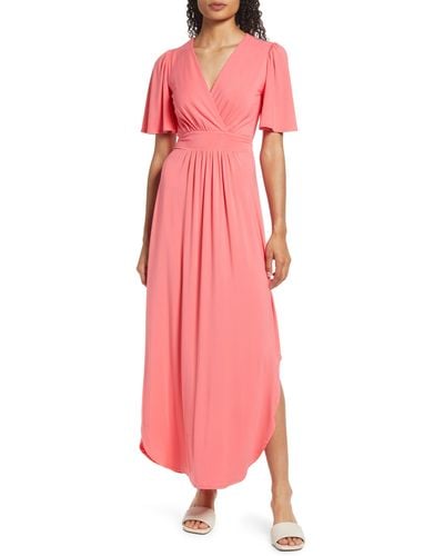 Fraiche By J Flutter Sleeve Jersey Maxi Dress - Pink