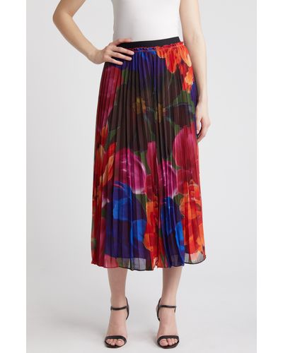Ted Baker Evola Print Pleated Maxi Skirt - Red