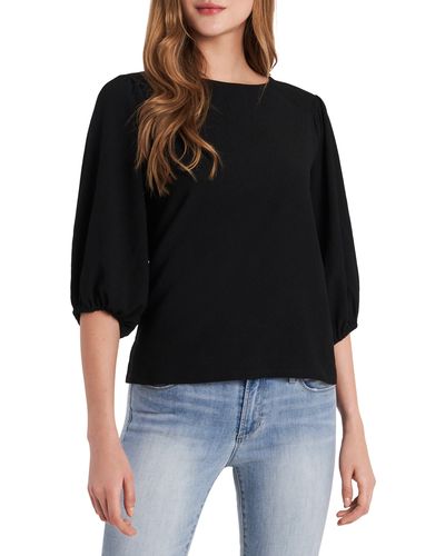 Vince Camuto Crinkled Puff Three-quarter Sleeve Top - Black