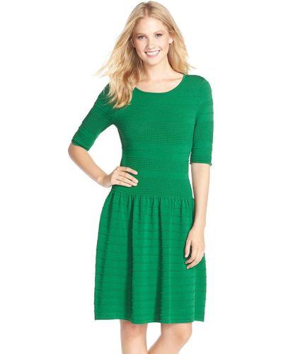 Eliza J Textured Sweater Fit & Flare Dress - Green