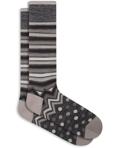 Bugatchi Stripe & Polka Dot Dress Socks - Black