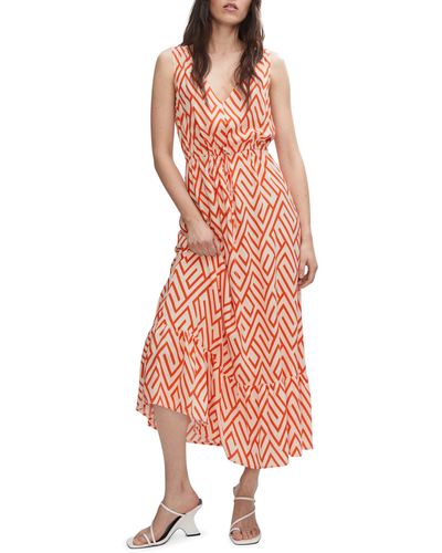Mango Sleeveless Tie Waist Midi Dress - Orange