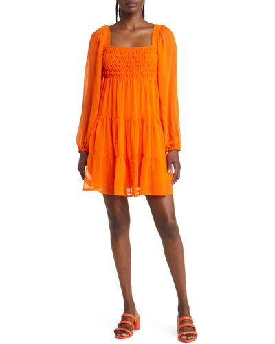 ASOS Smocked Long Sleeve Minidress - Orange