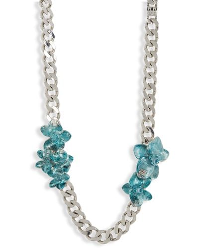 Givenchy Orchid Flower Curb Chain Necklace - Blue