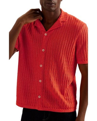 Ted Baker Proof Rib Short Sleeve Button-up Knit Shirt - Red