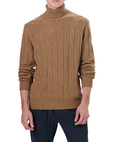 Bugatchi Cable Knit Turtleneck Sweater - Brown