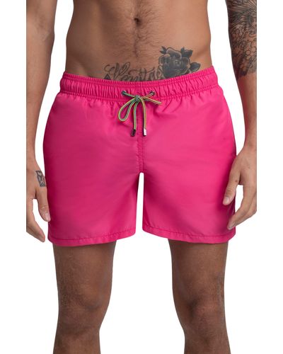 Bugatchi Solid Swim Trunks - Pink