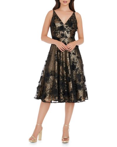Dress the Population Elisa Floral Sequin Fit & Flare Dress - Black