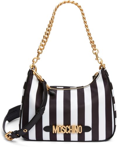 Moschino Logo Stripe Nylon Hobo Bag - White