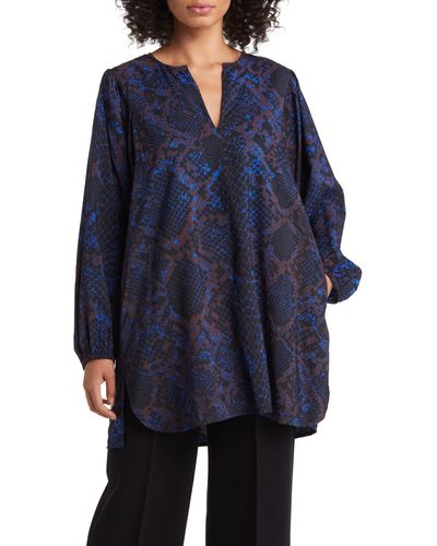 Masai Gabriele Oversize Abstract Print Long Sleeve Tunic Top - Blue