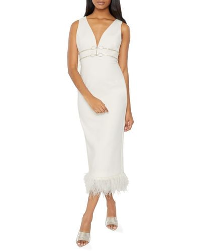 Likely Corianne Feather Trim Empire Waist Midi Dress - White