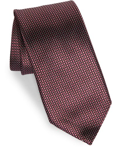 Zegna Paglie Small Weave Mulberry Silk Tie - Red