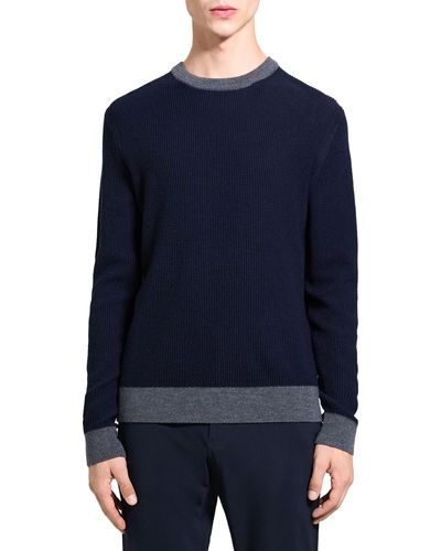 Theory Maden Novo Merino Wool Blend Crewneck Sweater - Blue