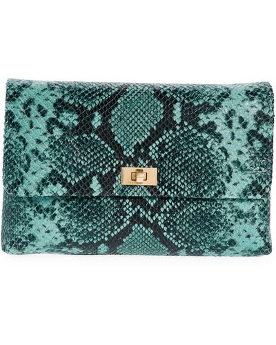 Anya Hindmarch Valorie Snake Embossed Leather Clutch - Green