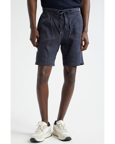 Thom Sweeney Pleated Stretch Linen & Cotton Jersey Shorts - Blue