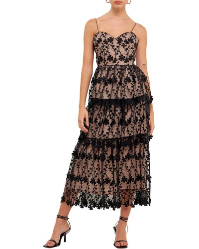Endless Rose Floral Embroidered Tiered Dress - Black