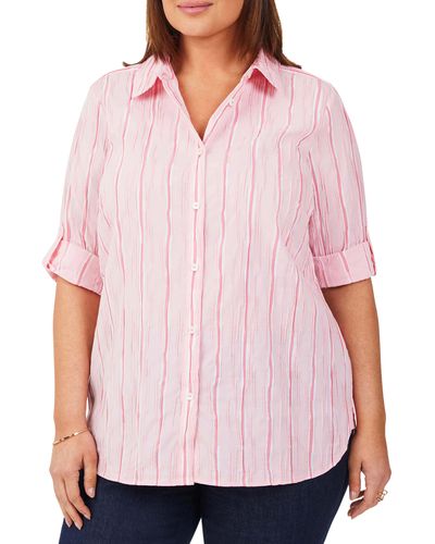 Foxcroft Tamara Stripe Button-up Blouse - Pink