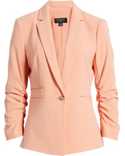 Tahari Ruched Sleeve Blazer - Pink