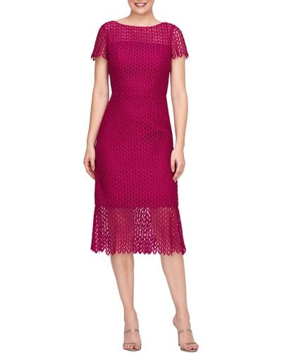 Kay Unger Tatum Floral Lace Midi Cocktail Dress - Red