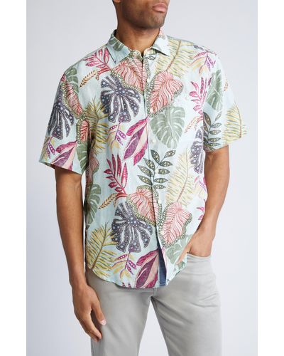 Tommy Bahama Tropical Leaf Print Short Sleeve Linen & Lyocell Button-up Shirt - Multicolor