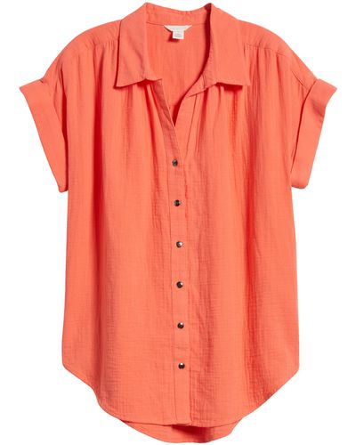 Caslon Cotton Camp Shirt - Orange