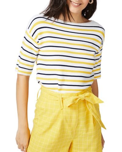 Court & Rowe Court & Rose Stripe Boat Neck Sweater - Yellow